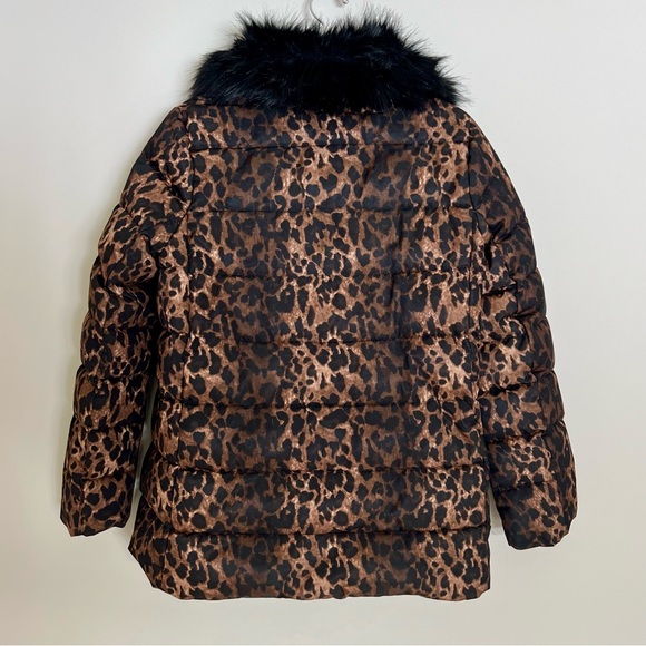 Tahari Leopard Print Puffer Coat with Faux Fur Collar, Size M - Picture 2 of 8